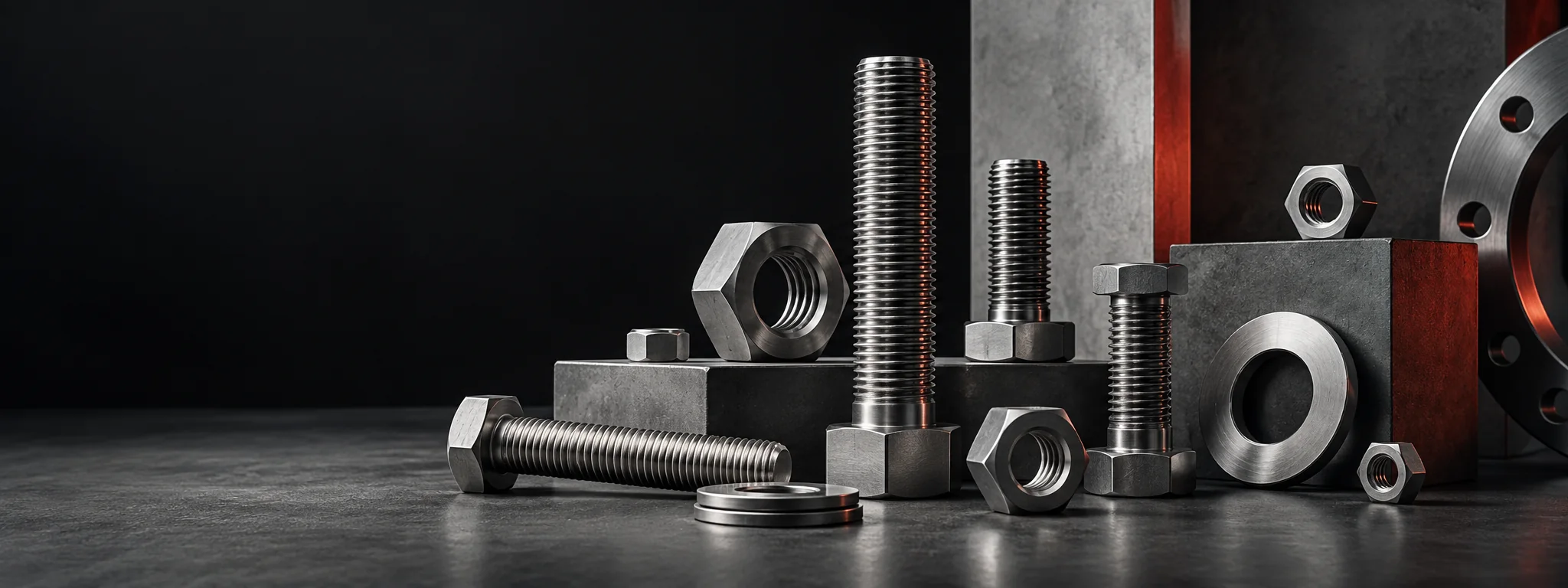 Editorial industrial composition representing fasteners