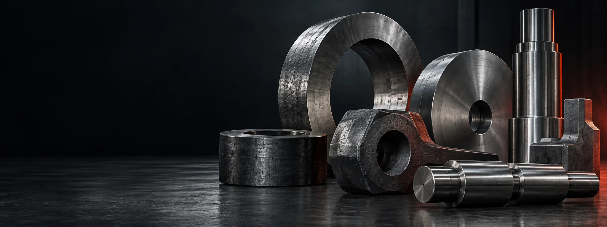 Editorial industrial composition representing forged components