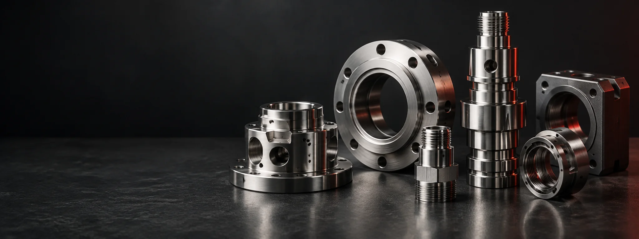 Editorial industrial composition representing machined components
